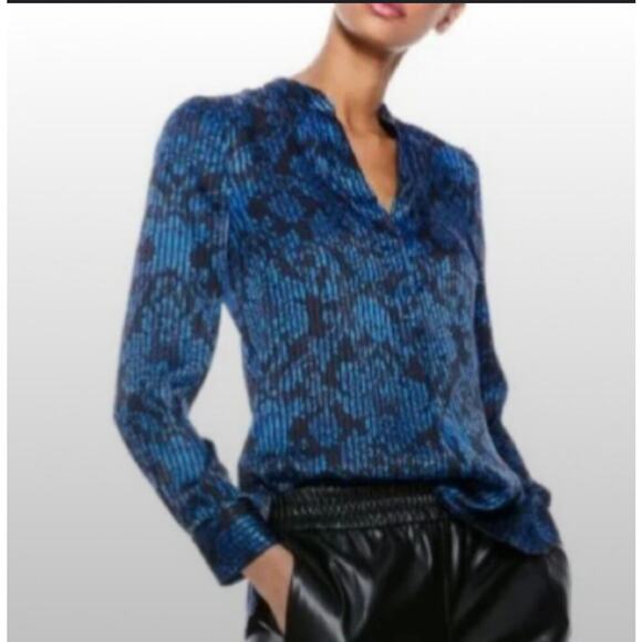 Alice + Olivia Amos Side Slit Blouse Blue Floral Size XS - Picture 1 of 7